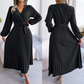🎀Heißer Weihnachtsverkauf🎀Langes plissiertes Wickelkleid mit Bindegürtel für Damen