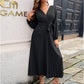 🎀Heißer Weihnachtsverkauf🎀Langes plissiertes Wickelkleid mit Bindegürtel für Damen