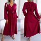 🎀Heißer Weihnachtsverkauf🎀Langes plissiertes Wickelkleid mit Bindegürtel für Damen