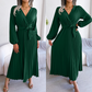 🎀Heißer Weihnachtsverkauf🎀Langes plissiertes Wickelkleid mit Bindegürtel für Damen