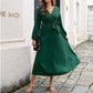 🎀Heißer Weihnachtsverkauf🎀Langes plissiertes Wickelkleid mit Bindegürtel für Damen