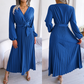 🎀Heißer Weihnachtsverkauf🎀Langes plissiertes Wickelkleid mit Bindegürtel für Damen