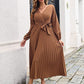 🎀Heißer Weihnachtsverkauf🎀Langes plissiertes Wickelkleid mit Bindegürtel für Damen
