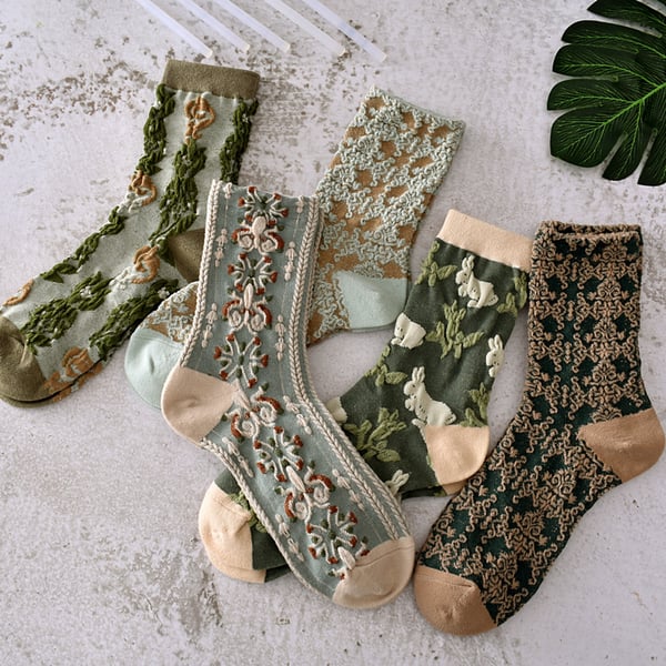 5 Paar Damen Socken aus Baumwolle mit Blumenmuster（50% RABATT）-4